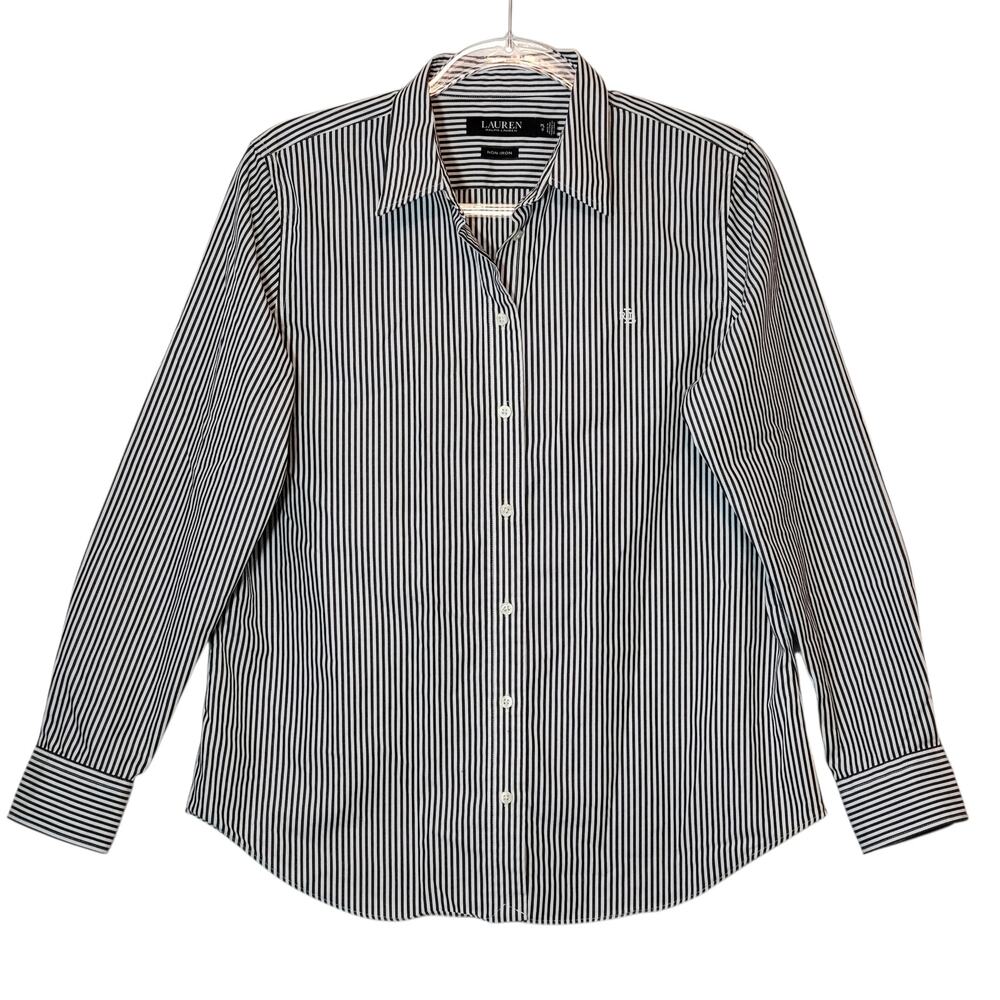 Ralph Lauren Non Iron Black White Stripe Button Down Shirt PL Classic Workwear - Picture 12 of 12